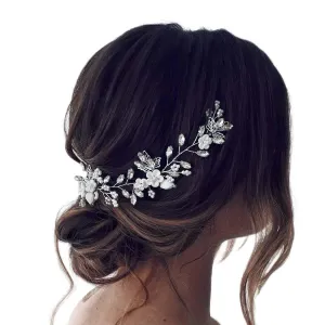 Unicra Bride Flower Wedding Hair Vine Pearls Bridal Hair Piece Crystal Hair Accessories for Women and Girls (Rose gold)