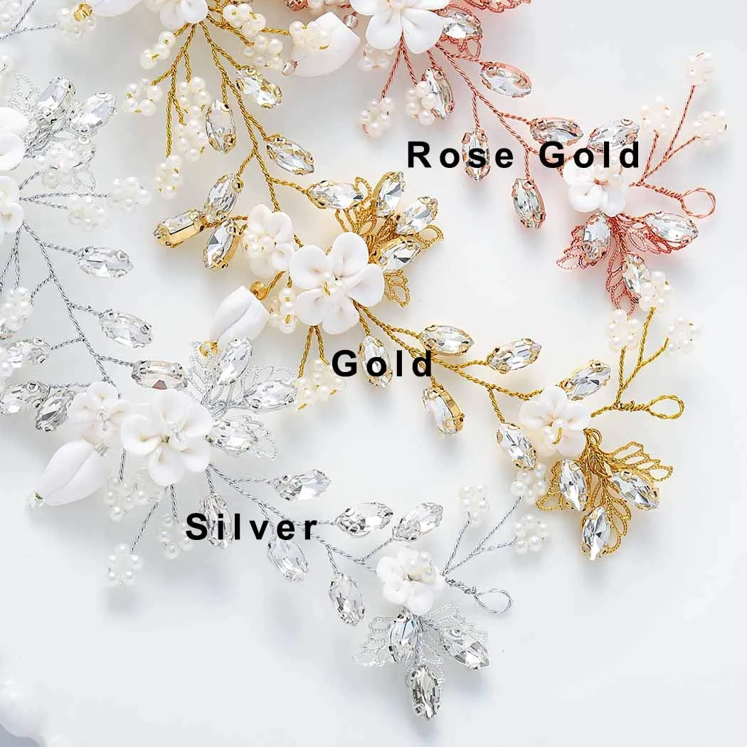 Unicra Bride Flower Wedding Hairpiece Pearls Bridal Hair Accessory with Crystals for Women and Girls (Silver)