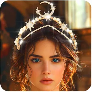 Unicra Gold Tiaras Headband Star Bridal Wedding Crown Sparkly Crystal Hair Accessories for Women