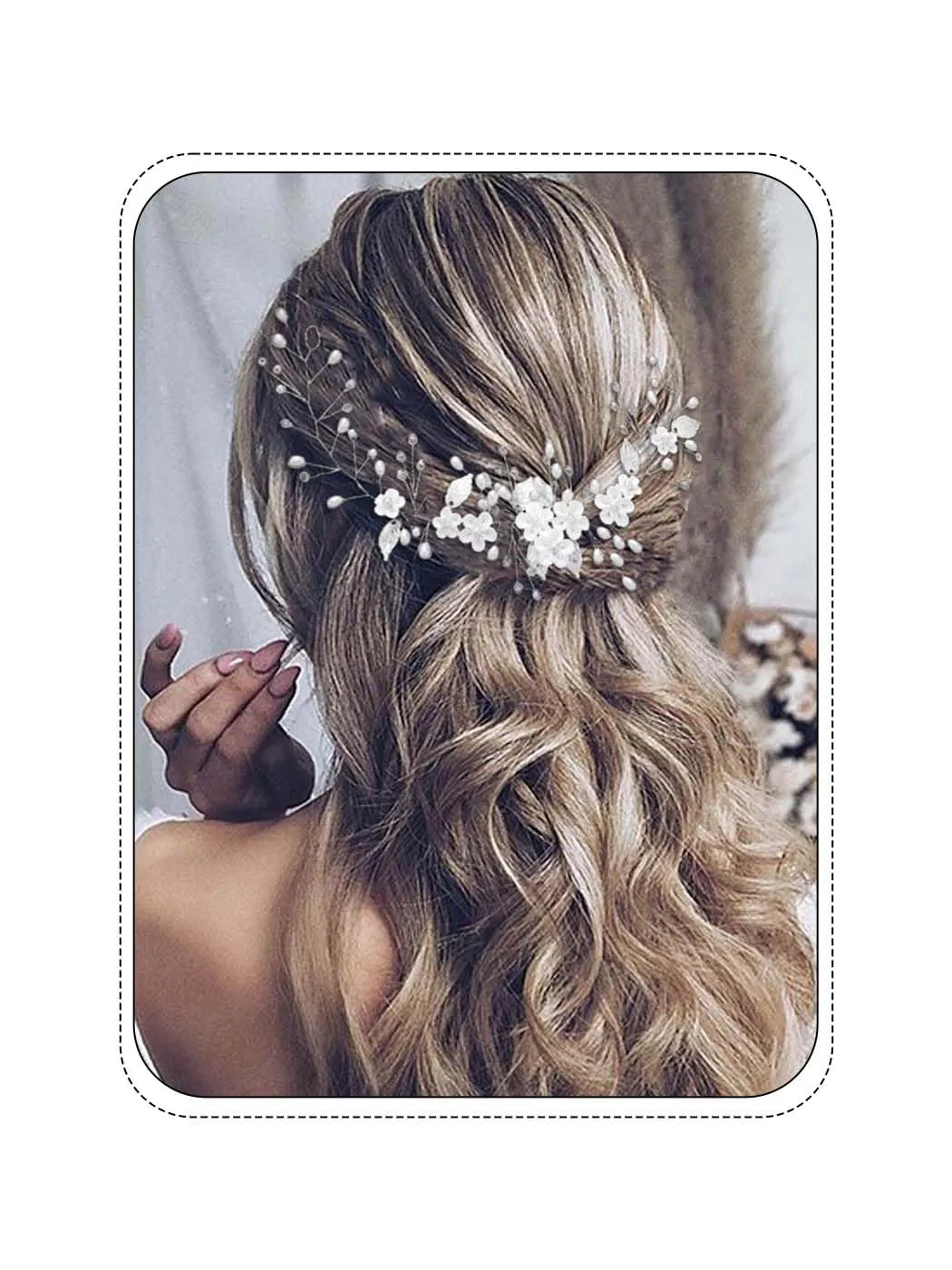 Unicra Silver Bride Wedding Hair Vine Flower Bridal Hair Piece Pearl Hair Accessories Leaf Headpieces Jewelry for Women and Girls (12.5 Inches) (Gold)