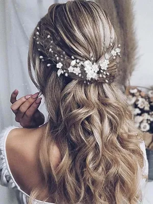 Unicra Silver Bride Wedding Hair Vine Flower Bridal Hair Piece Pearl Hair Accessories Leaf Headpieces Jewelry for Women and Girls (12.5 Inches) (Rose Gold)