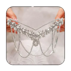 Unicra Silver Crystal Bridal Wedding Head Chain Sparkly Rhinestone Bride Hair Piece Head Jewelry Hair Accessories for Women and Girls (Silver)