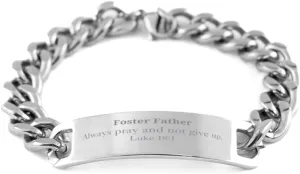 Unique Cuban Chain Stainless Steel Bracelet for Foster Father - Inspirational Luke 18:1 Prayer of Hope, Perfect Christmas Gifts for Dad, Confidence and Strength Jewelry for Him