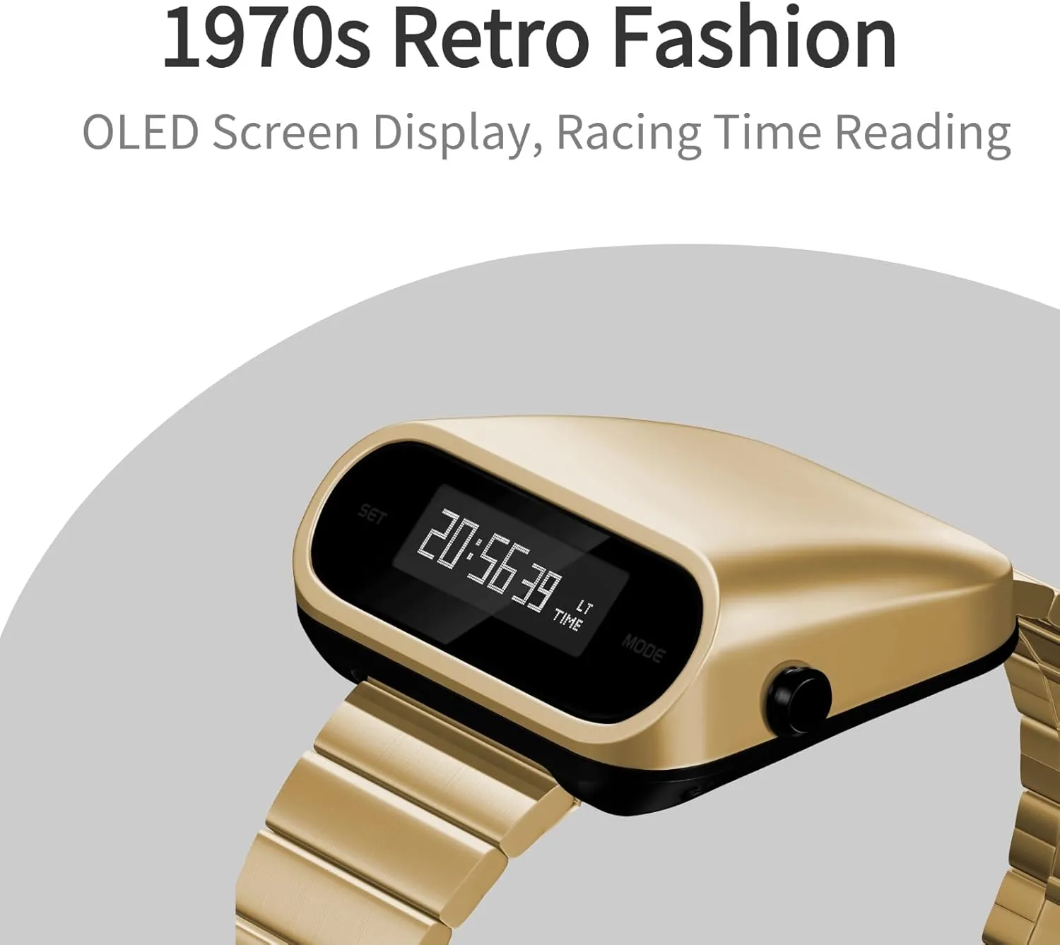 Unique Metal Watch, OLED Display Men Digital Watches, Lift-to-Wake Screen, Stainless Steel Strap