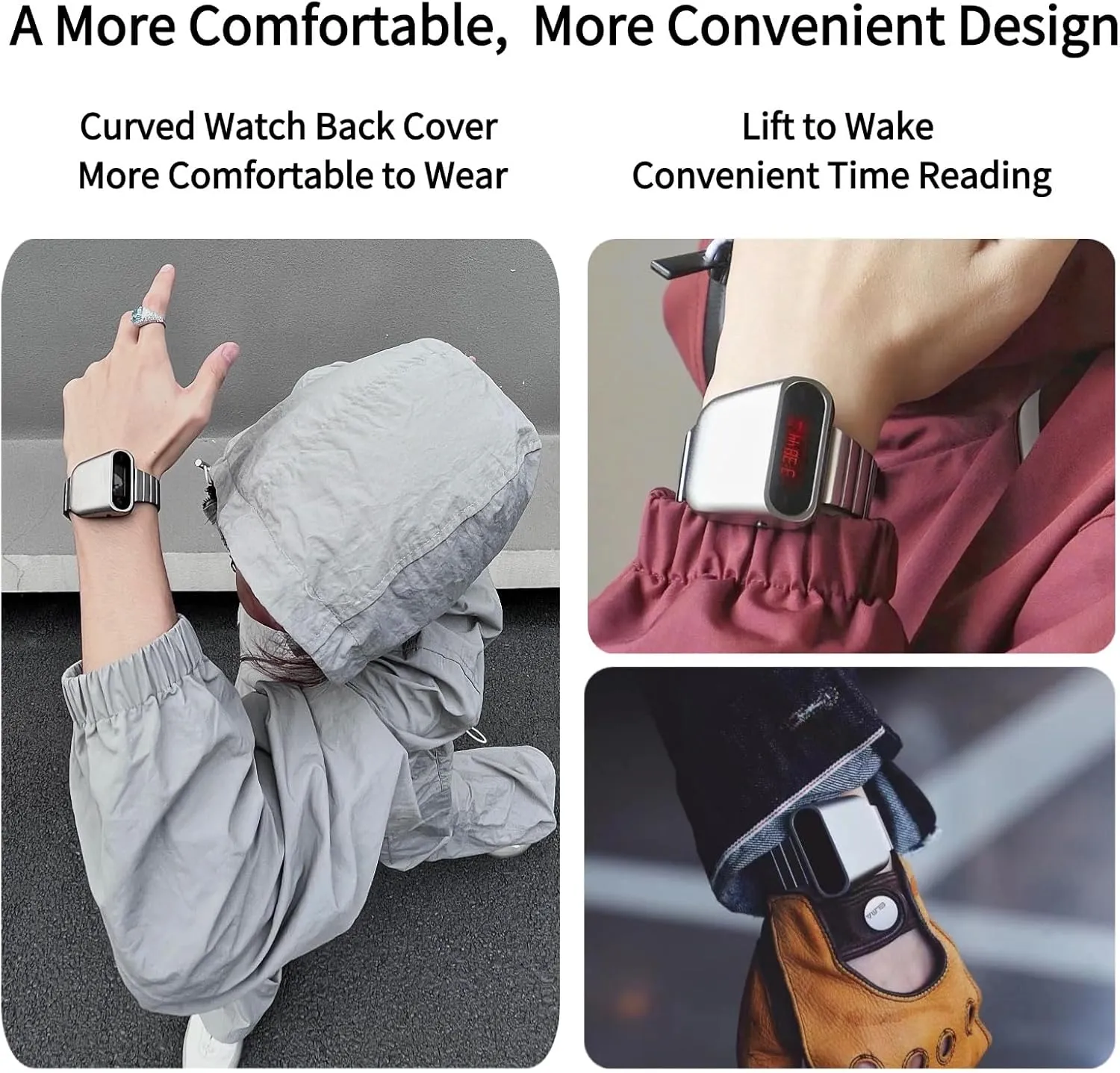 Unique Metal Watch, OLED Display Men Digital Watches, Lift-to-Wake Screen, Stainless Steel Strap