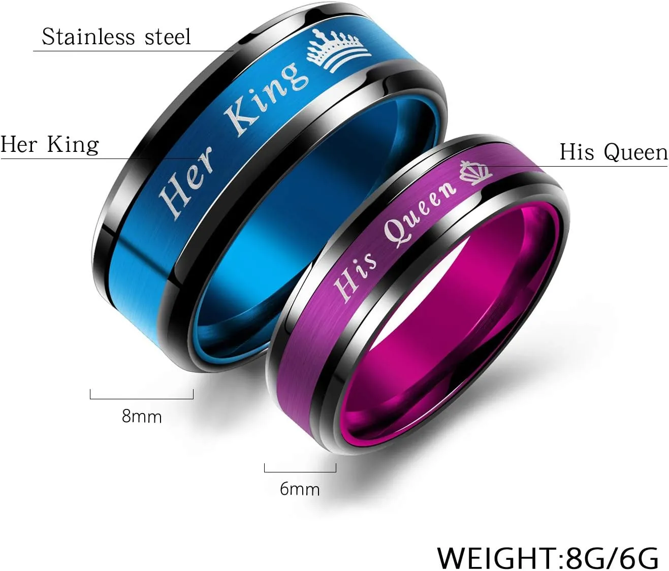 Unisex Style Stainless Steel Rings for Men Women Couple Ring with Zircon Size 5-11
