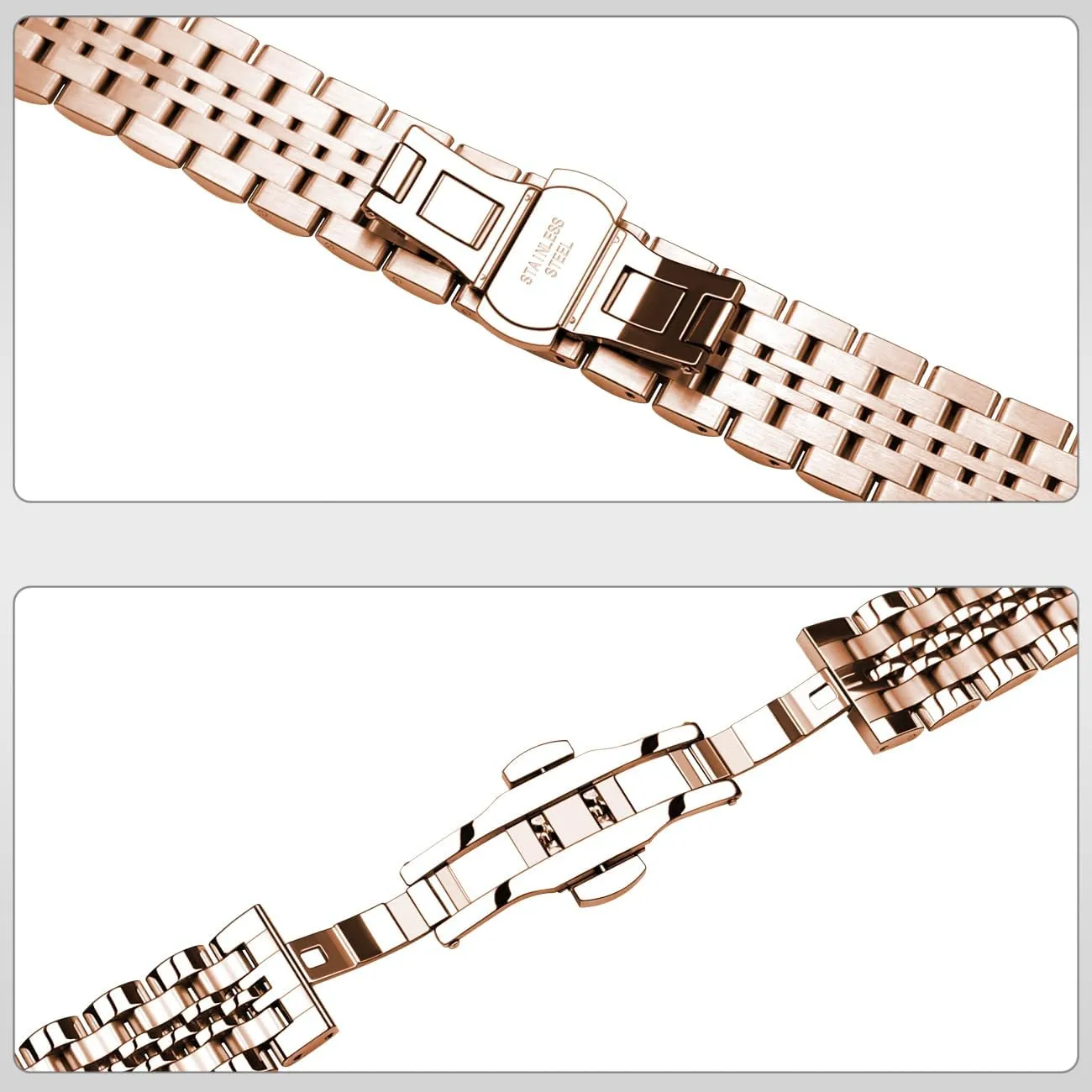 Universal Metal Watch Band Strap Fit Most Tranditional Watch, 16mm 18mm 19mm 20mm 21mm 22mm Stainless Steel Watch Bands with Curved Lug Ends Parts, Watch Replacement Bracelet for Men and Women
