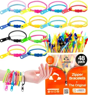 UpBrands 48 Fidget Toys Friendship Zipper Bracelets 7 , Party Favors for Kids, Sensory Bulk Set Neon Colors, Kit for Valentines, Birthday, Goodie Bag, Easter Egg Basket Stuffers, Pinata Fillers