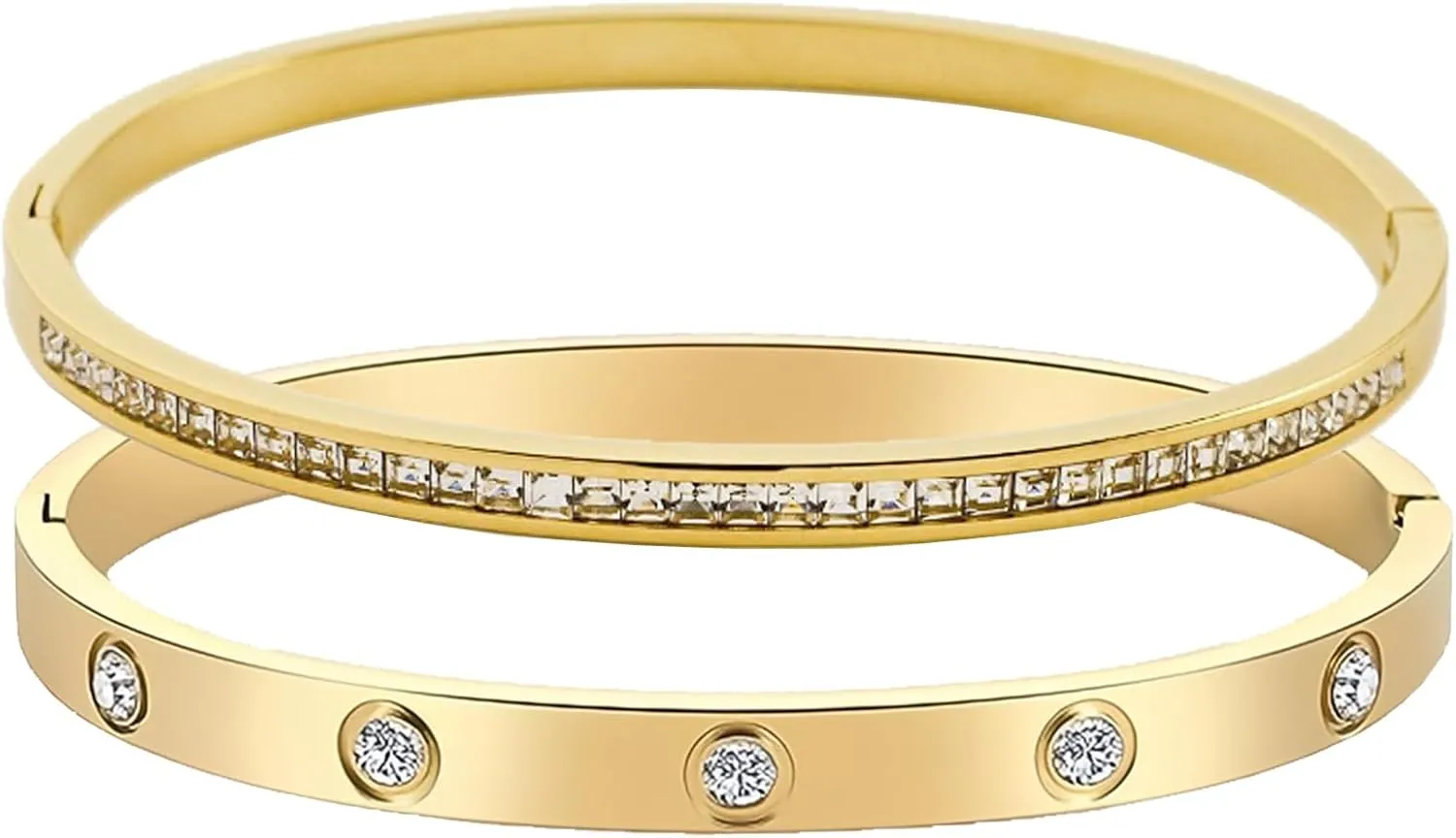Vessantara Gold Bracelets for Women,2Pcs Gold Plated Cubic Zirconia Bangle Friendship Bracelets for Girls Gold Rhinestone Bracelet Happy Birthday Bracelets Woman Gift