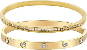 Vessantara Gold Bracelets for Women,2Pcs Gold Plated Cubic Zirconia Bangle Friendship Bracelets for Girls Gold Rhinestone Bracelet Happy Birthday Bracelets Woman Gift