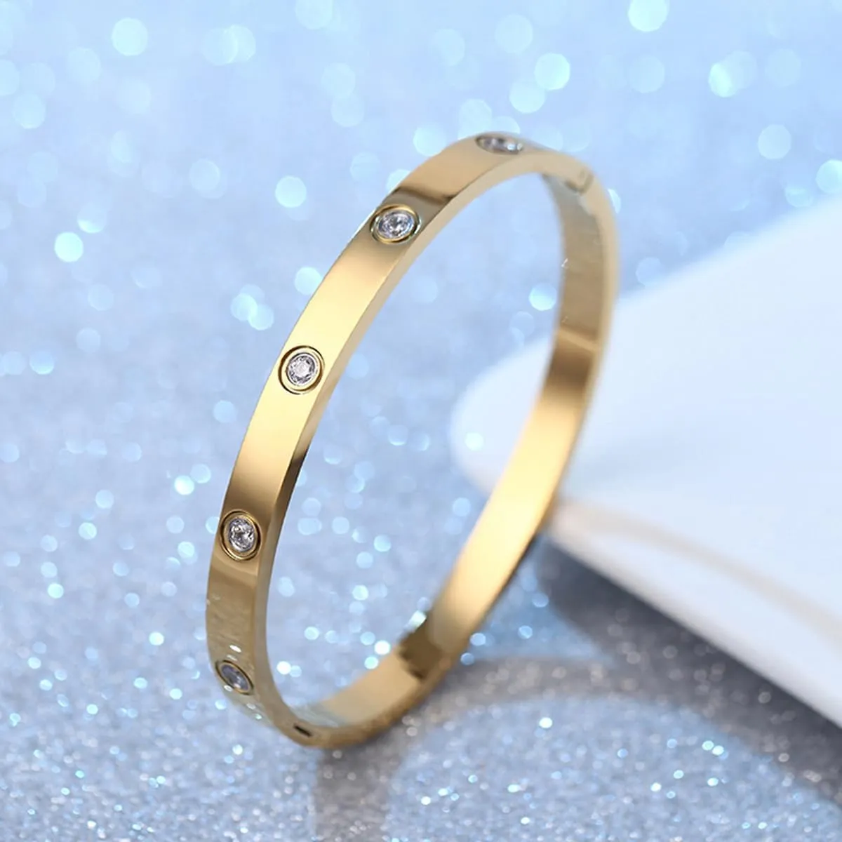 Vessantara Gold Bracelets for Women,2Pcs Gold Plated Cubic Zirconia Bangle Friendship Bracelets for Girls Gold Rhinestone Bracelet Happy Birthday Bracelets Woman Gift