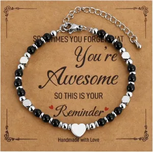 VIBILIA Beaded Bracelets for Women, Inspirational Heart Bracelets for Women, Natural Gemstone Love Bracelets, Unique Gifts for Mom, Daughter, Wife, Sister, Friend Birthday Mother's Day