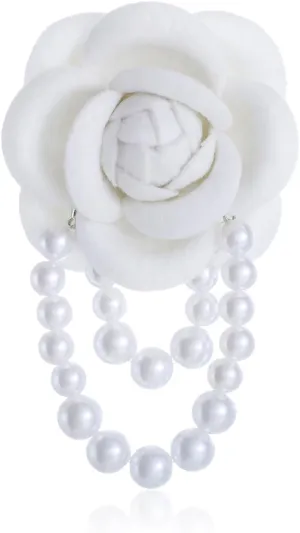 Vintage Camellia Pearl Tassel Brooch Bracelet Flower Lapel Pins Pearl Beads Tassel racelet Dual Purpose Hairpin Headpieces Brooch Shawl Pins Wedding Birthday Party Halloween Christmas Jewelry for Womenry
