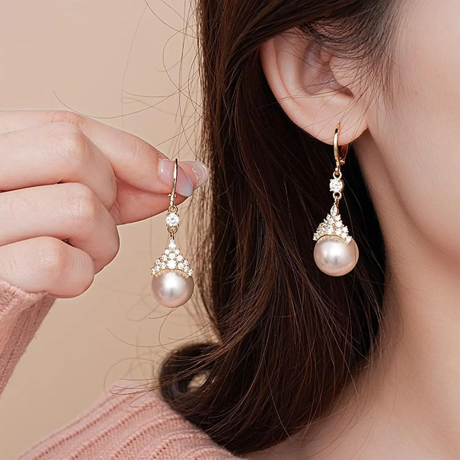 Vintage Elegant Zirconia Imitation Pearl Necklace & Earrings, Classic The Pearl Jewelry Set, Brilliant Zirconia Stones Set, Available In Purple and White for Brides Bridesmaid, Mother's Day