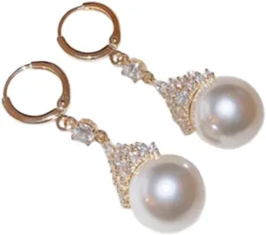 Vintage Elegant Zirconia Imitation Pearl Necklace & Earrings, Classic The Pearl Jewelry Set, Brilliant Zirconia Stones Set, Available In Purple and White for Brides Bridesmaid, Mother's Day