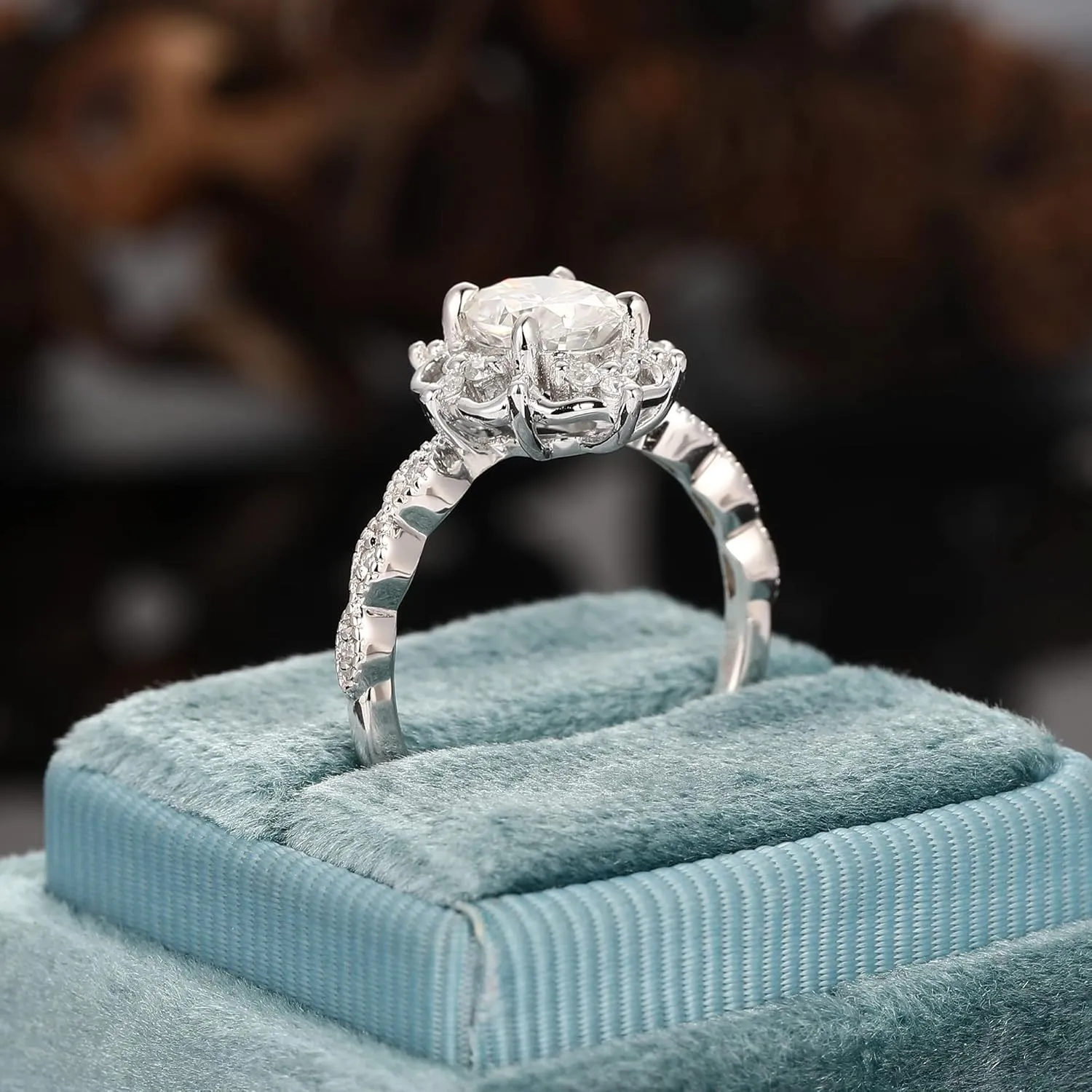 Vintage Floral Setting Moissanite Ring - 1.50 Carat Oval Cut Created Moissanite - Sterling Silver Accents - Milgrain Classic Design - Handcrafted Women's Ring