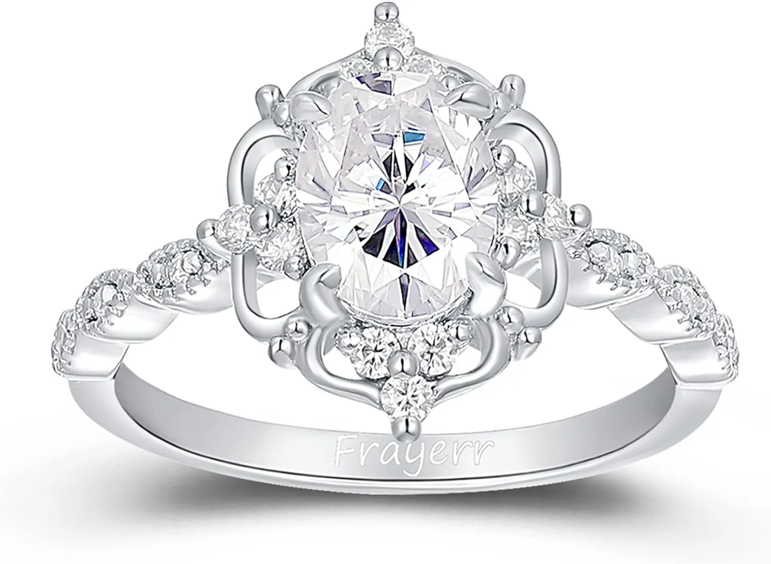 Vintage Floral Setting Moissanite Ring - 1.50 Carat Oval Cut Created Moissanite - Sterling Silver Accents - Milgrain Classic Design - Handcrafted Women's Ring