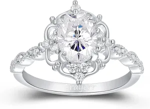 Vintage Floral Setting Moissanite Ring - 1.50 Carat Oval Cut Created Moissanite - Sterling Silver Accents - Milgrain Classic Design - Handcrafted Women's Ring