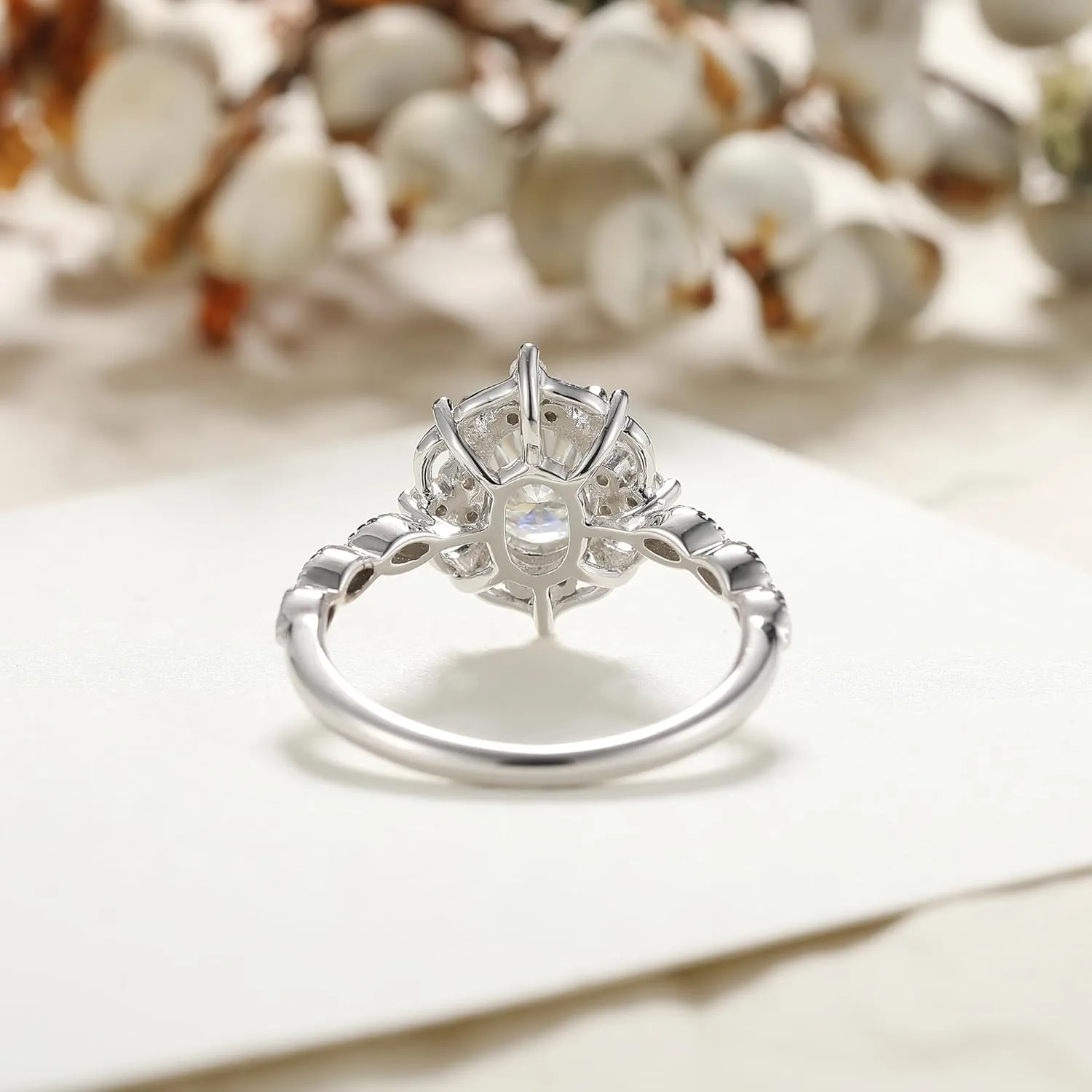 Vintage Floral Setting Moissanite Ring - 1.50 Carat Oval Cut Created Moissanite - Sterling Silver Accents - Milgrain Classic Design - Handcrafted Women's Ring