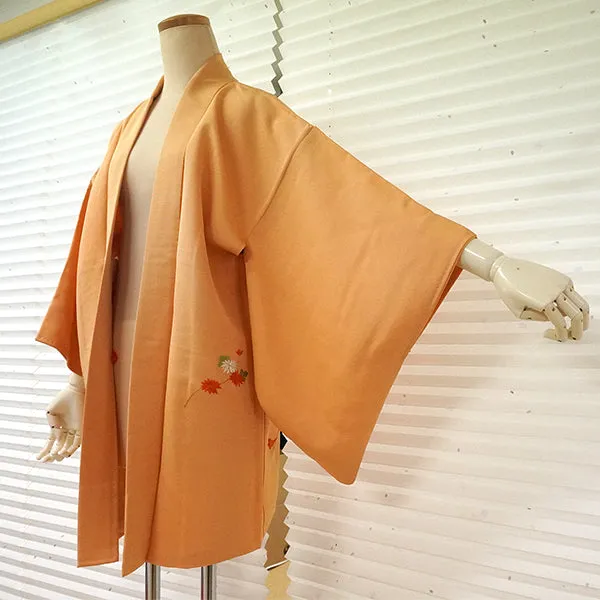 Vintage Haori Kimono Jacket Silk, Light Orange base, cherry blossoms