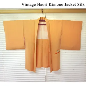 Vintage Haori Kimono Jacket Silk, Light Orange base, cherry blossoms