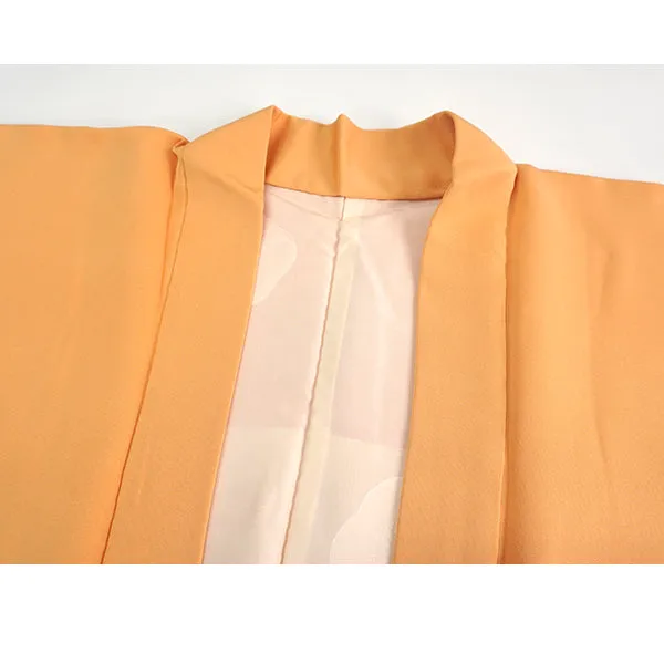 Vintage Haori Kimono Jacket Silk, Light Orange base, cherry blossoms