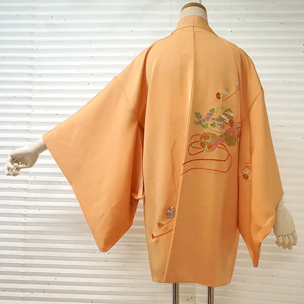 Vintage Haori Kimono Jacket Silk, Light Orange base, cherry blossoms