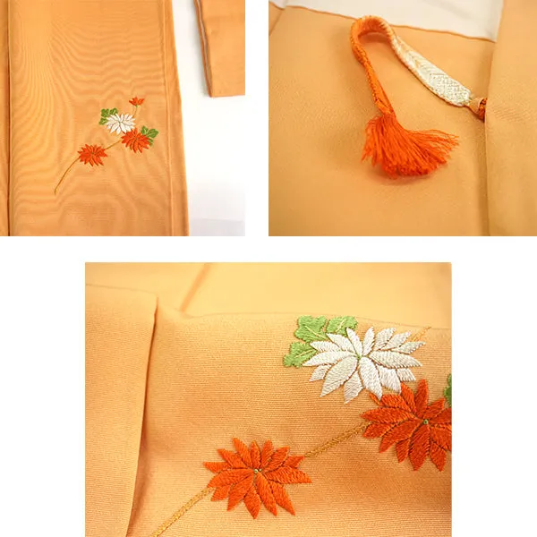 Vintage Haori Kimono Jacket Silk, Light Orange base, cherry blossoms