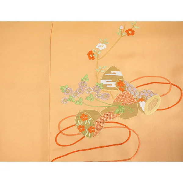 Vintage Haori Kimono Jacket Silk, Light Orange base, cherry blossoms