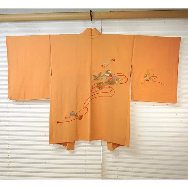 Vintage Haori Kimono Jacket Silk, Light Orange base, cherry blossoms