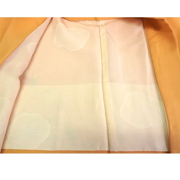 Vintage Haori Kimono Jacket Silk, Light Orange base, cherry blossoms