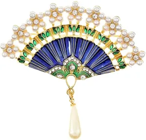 Vintage Rhinestone Pearls Brooches Fashion Imitation Pearl Fan Shaped Brooch Pin For Women Jewelry Accessories