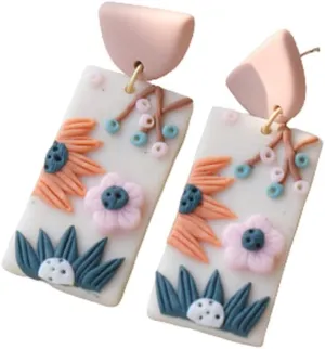 Vintage Statement Earrings Boho Colorful Flower Earrings Lightweight Handmade Ceramic Clay Cute Lovely Pendant Geometric Drop Earrings for Summer Women