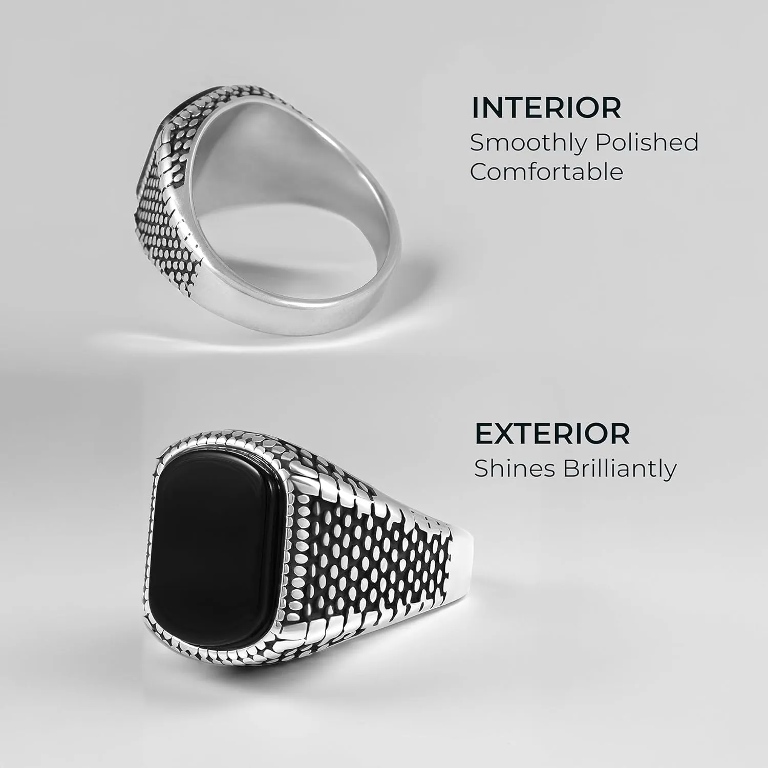Vintage Style Men's Ring, Black Agate Stone, Stainless Steel
