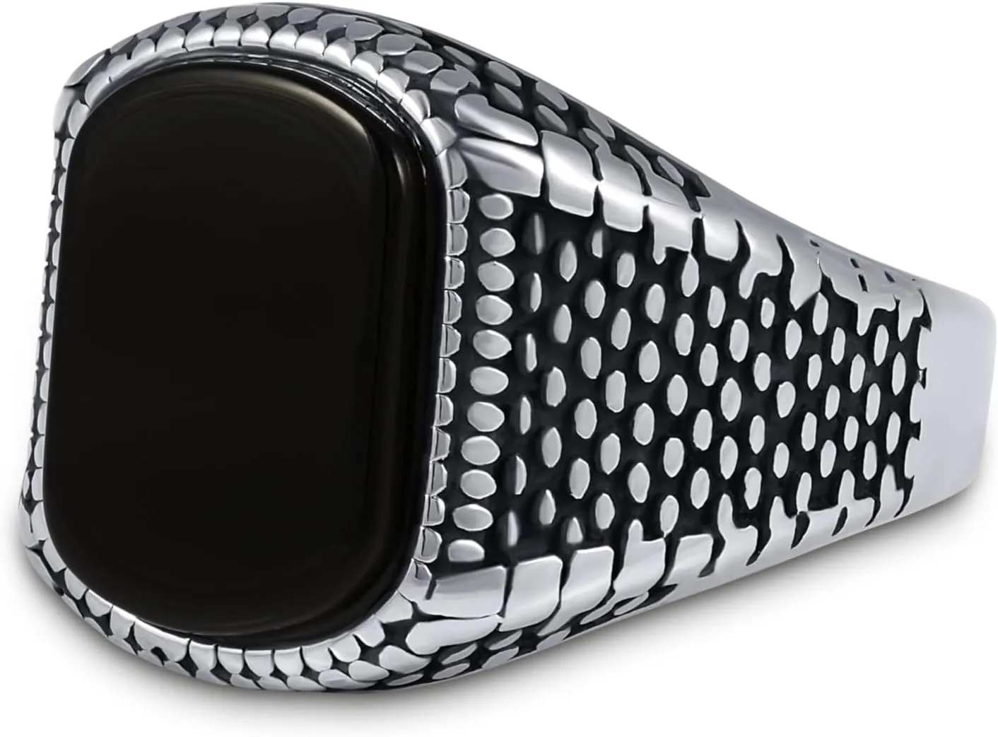 Vintage Style Men's Ring, Black Agate Stone, Stainless Steel