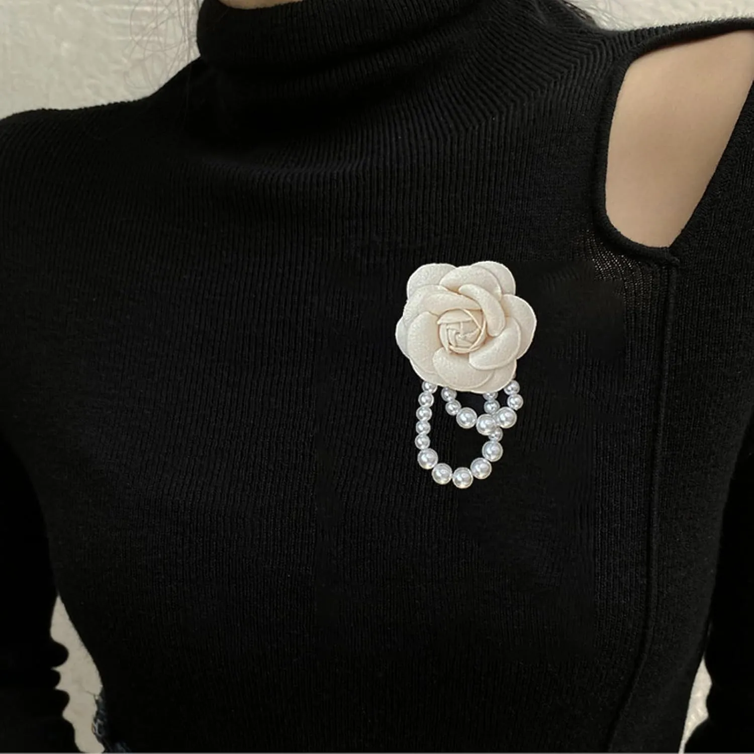 Vintage Wool Camellia Flower Pearl Tassel Brooches Pin Bracelet,Hairpin Headpieces Brooch Shawl Pins Wedding Party Gift Dainty Elegant Lapel Pins Dress Suit Clothes Accessories