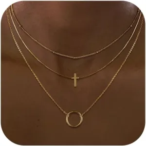 VIROMY Gold Cross Necklace for Women Dainty Diamond Cross Pendant Necklaces Non Tarnish Waterproof Necklace Simple Choker Minimalist Jewelry