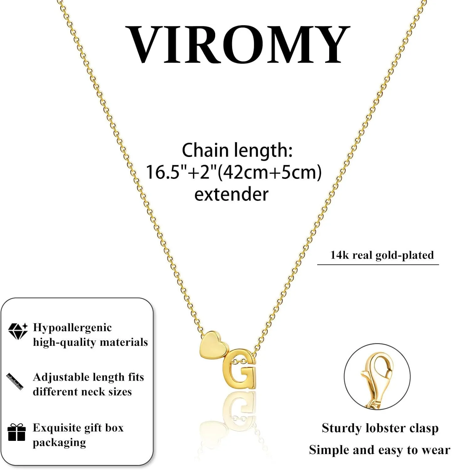 VIROMY Gold Initial Necklaces for Women 14K Gold Plated Dainty Heart Letter A-Z Personalized Initial Heart Pendant Necklace Tiny Letter Name Necklaces Jewelry for Women