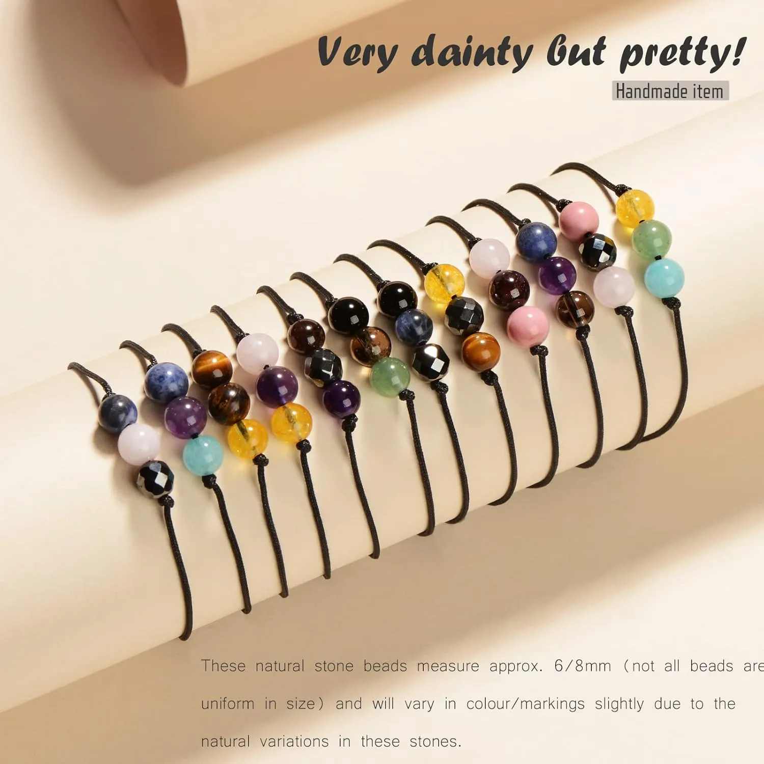VLINRAS Zodiac Bracelets for Women Men, 6mm Natural Stone Horoscope Bracelets Healing Gemstone Crystals Zodiac Gifts