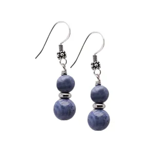 VN Jewelry Handmade Women's Natural Gemstone Double Beaded Sterling Silver Dangle Drop Earrings | Gift for Women, Girls (Blue Coral)