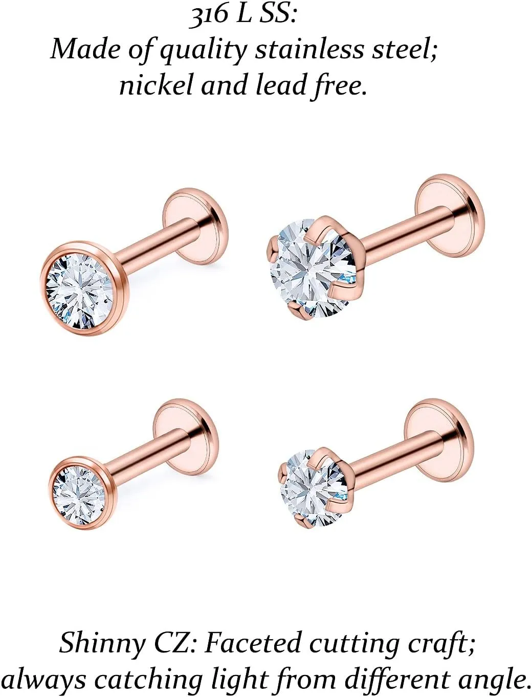 Vsnnsns 14G Lip Rings Stainless Steel Tragus Helix Conch Piercing Jewelry Snake Bite Piercing Monroe Lip Rings Labret Medusa Cartilage Lobe Earrings Piercing Jewelry Cubic Zirconia 2MM 3MM 4MM