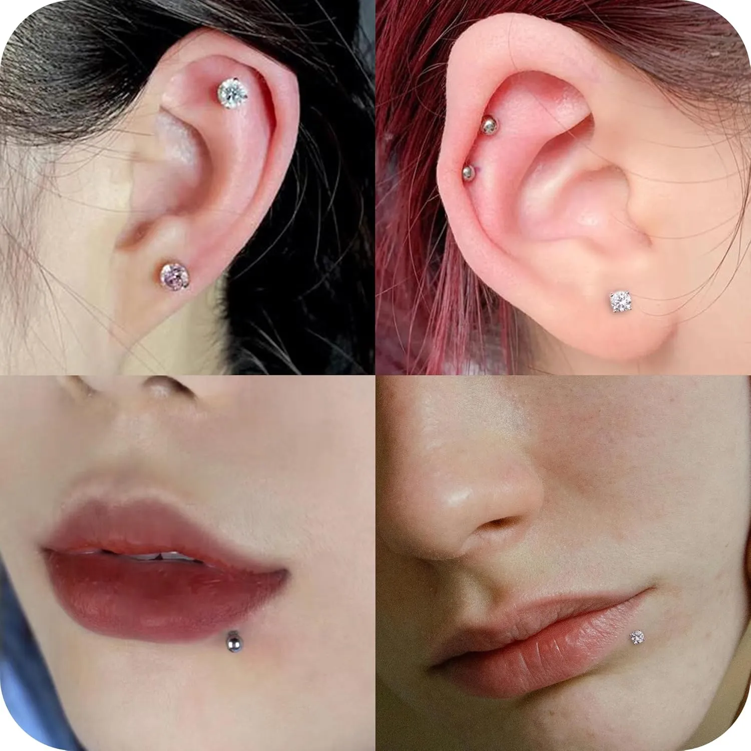 Vsnnsns 16G 18G 20G Threadless Push in Lip Rings Stainless Steel Flat Back Nose Rings Studs Earrings Tragus Helix Conch Cartilage Lobe Earrings Stud Piercing Jewelry for Women Men CZ 20Pcs