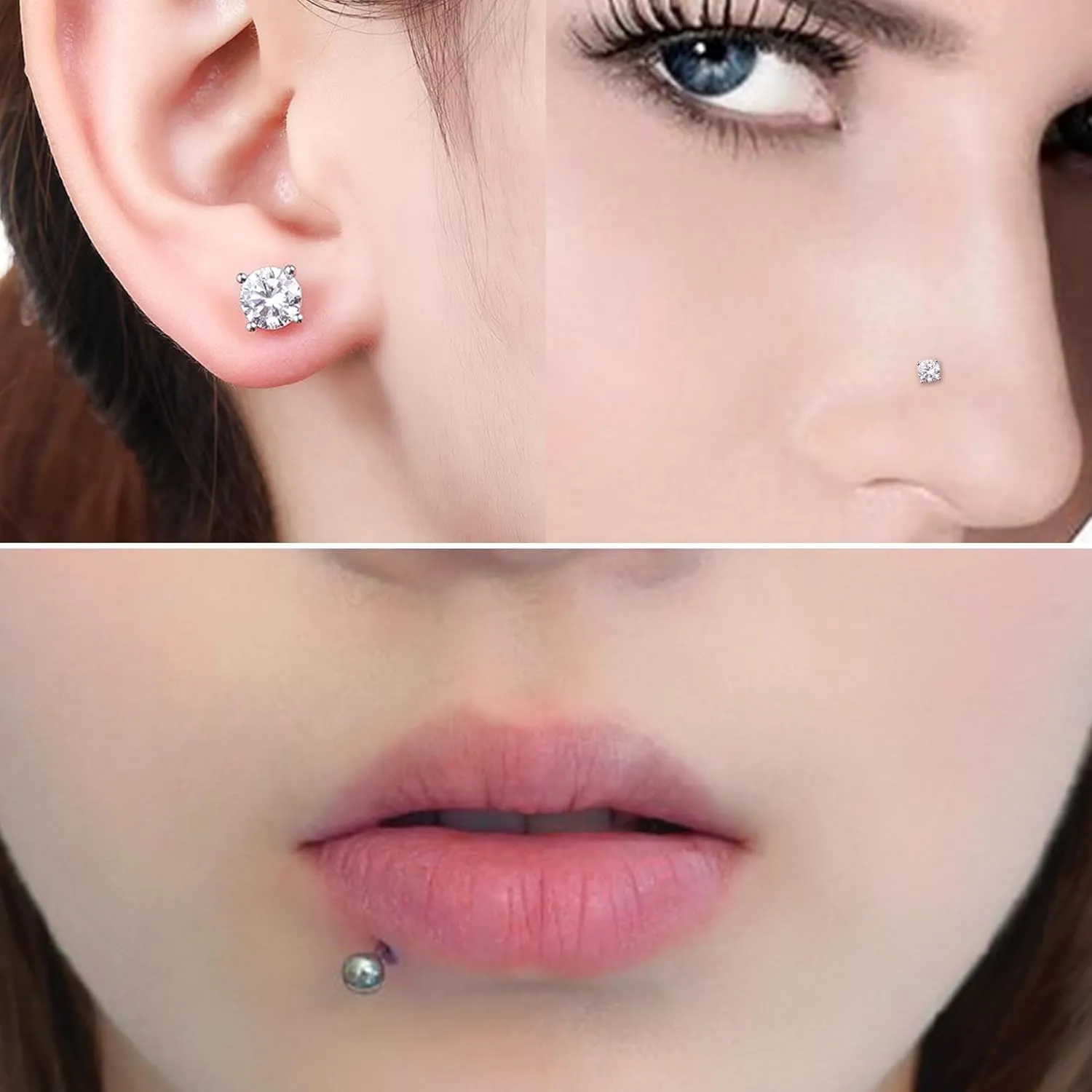 Vsnnsns 16G 18G 20G Threadless Push in Lip Rings Stainless Steel Flat Back Nose Rings Studs Earrings Tragus Helix Conch Cartilage Lobe Earrings Stud Piercing Jewelry for Women Men CZ 20Pcs