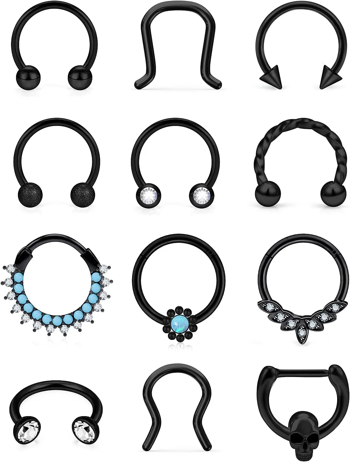 Vsnnsns Septum Ring 16G Stainless Steel Septum Piercing Jewelry Horseshoe Nose Ring Hoop Piercing Jewelry for Women Men 10mm Silver Black Rainbow Rose Gold