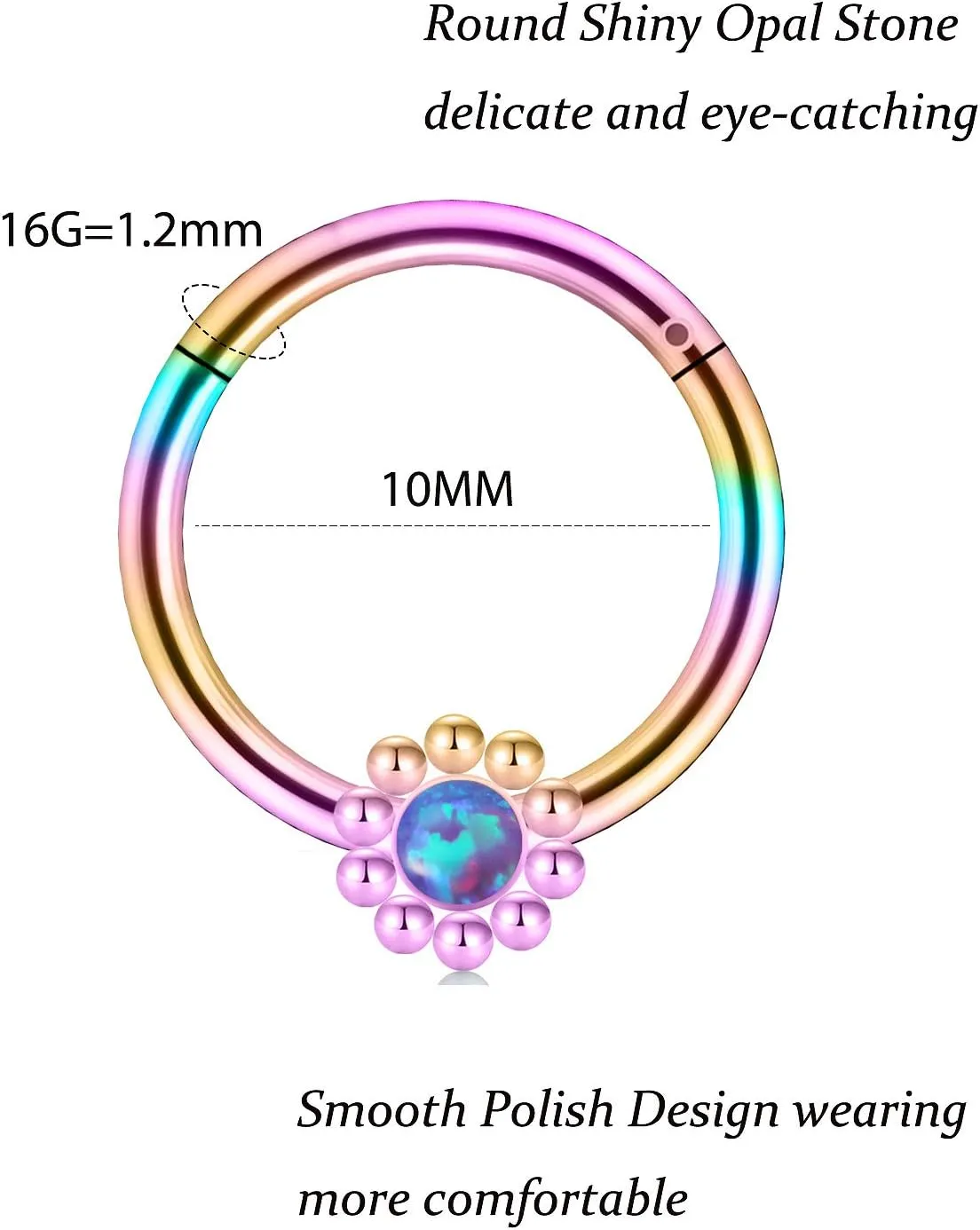Vsnnsns Septum Ring 16G Stainless Steel Septum Piercing Jewelry Horseshoe Nose Ring Hoop Piercing Jewelry for Women Men 10mm Silver Black Rainbow Rose Gold