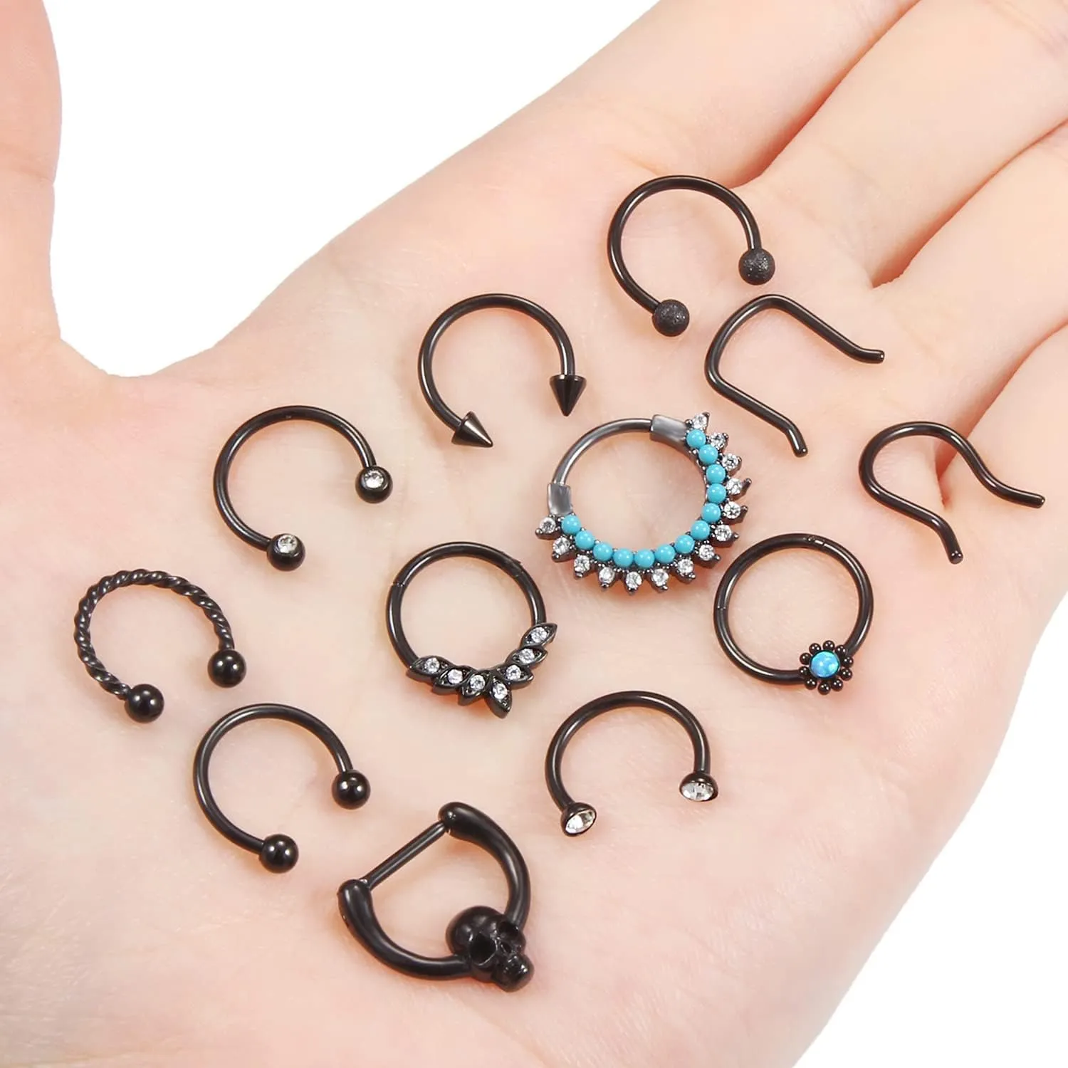 Vsnnsns Septum Ring 16G Stainless Steel Septum Piercing Jewelry Horseshoe Nose Ring Hoop Piercing Jewelry for Women Men 10mm Silver Black Rainbow Rose Gold