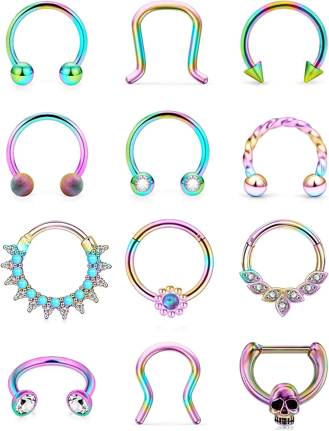 Vsnnsns Septum Ring 16G Stainless Steel Septum Piercing Jewelry Horseshoe Nose Ring Hoop Piercing Jewelry for Women Men 10mm Silver Black Rainbow Rose Gold