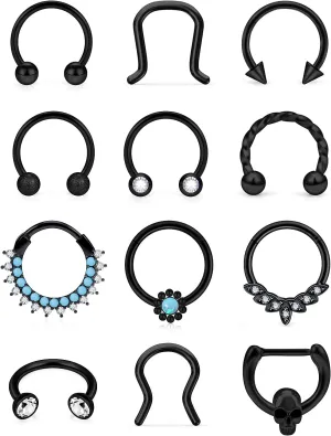 Vsnnsns Septum Ring 16G Stainless Steel Septum Piercing Jewelry Horseshoe Nose Ring Hoop Piercing Jewelry for Women Men 10mm Silver Black Rainbow Rose Gold
