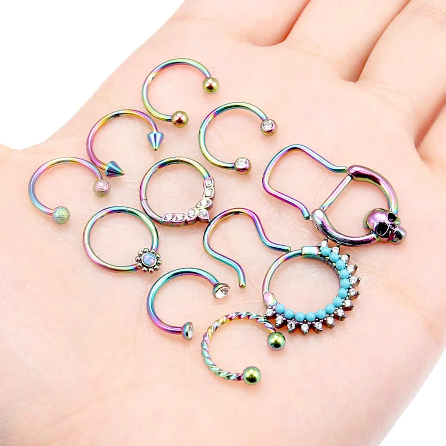 Vsnnsns Septum Ring 16G Stainless Steel Septum Piercing Jewelry Horseshoe Nose Ring Hoop Piercing Jewelry for Women Men 10mm Silver Black Rainbow Rose Gold