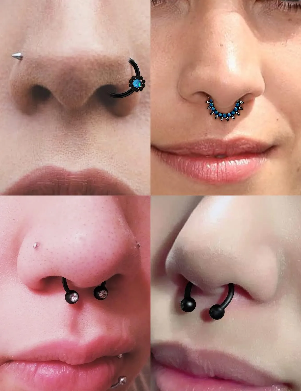Vsnnsns Septum Ring 16G Stainless Steel Septum Piercing Jewelry Horseshoe Nose Ring Hoop Piercing Jewelry for Women Men 10mm Silver Black Rainbow Rose Gold
